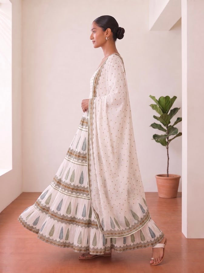 Akshita Blockprint Tiered Anarkali Set - 3