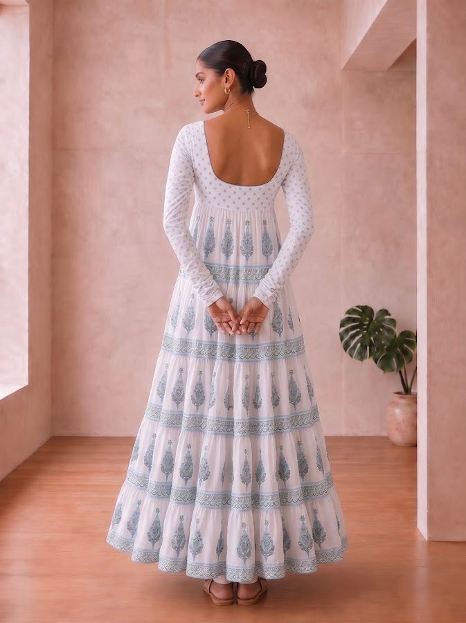 Akshara Blockprint Tiered Anarkali Set - 3