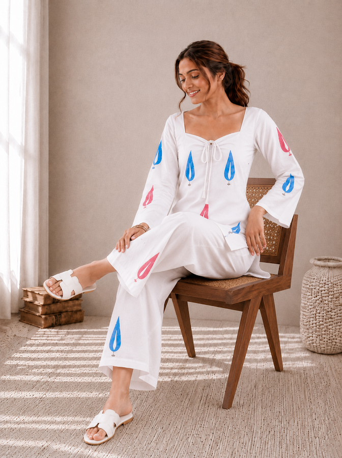 Ishani Leaf Blockprint  Co-ord Set - 2