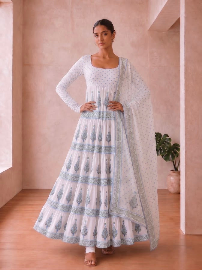 Akshara Blockprint Tiered Anarkali Set - 3