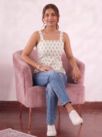 Green Blockprint Cotton Corset Top