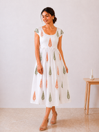Myra Leaf Blockprint Midi Dress
