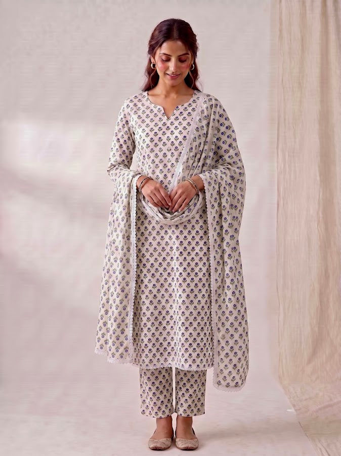 Aarzoo Blockprint Blue Kurti Set - 3