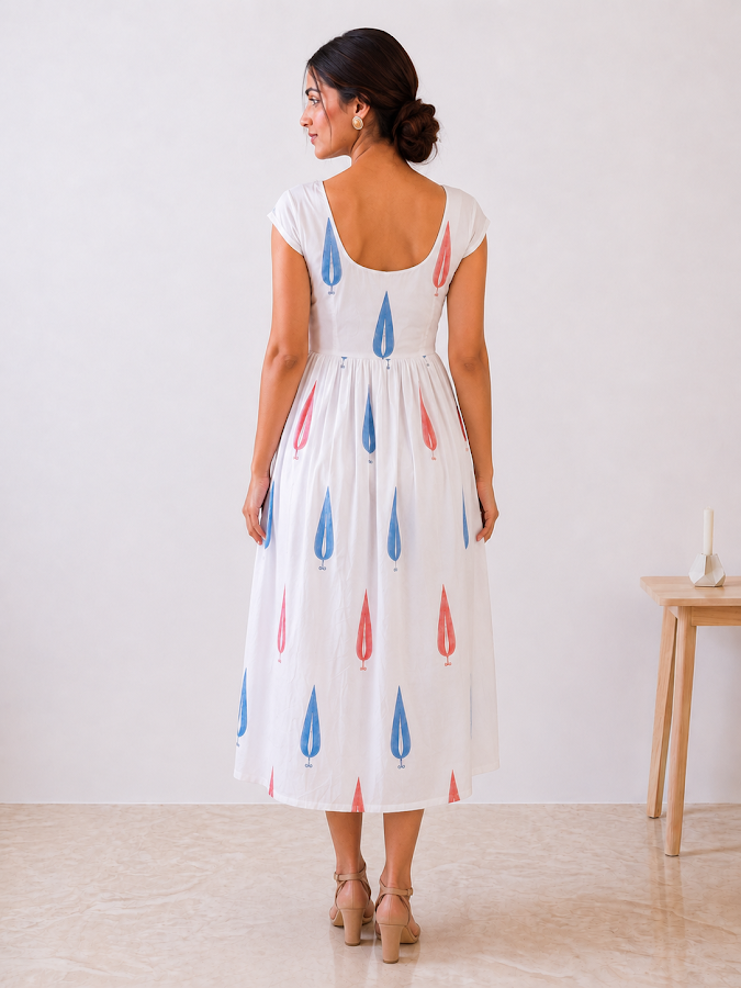 Nyra Leaf Blockprint Midi Dress