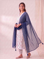 Aarzoo Blockprint Blue Kurti Set - 3