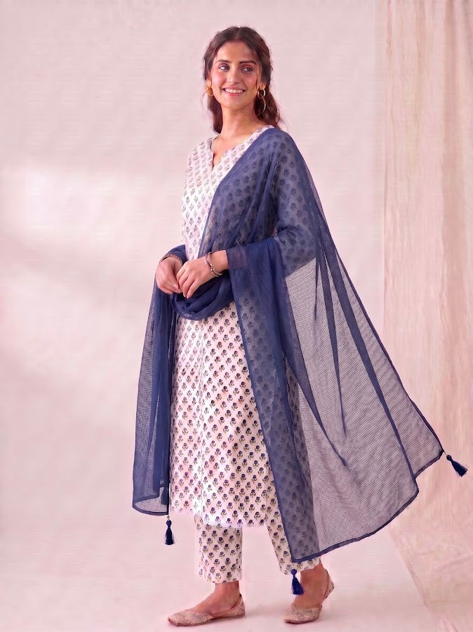 Aarzoo Blockprint Blue Kurti Set - 3