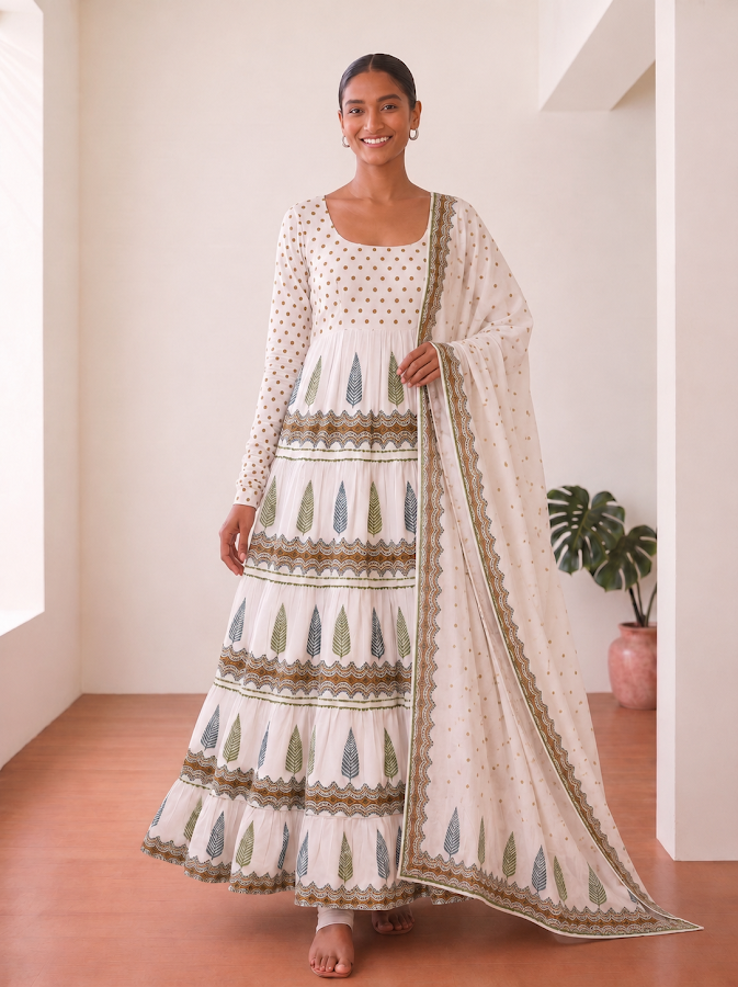 Akshita Blockprint Tiered Anarkali Set - 3