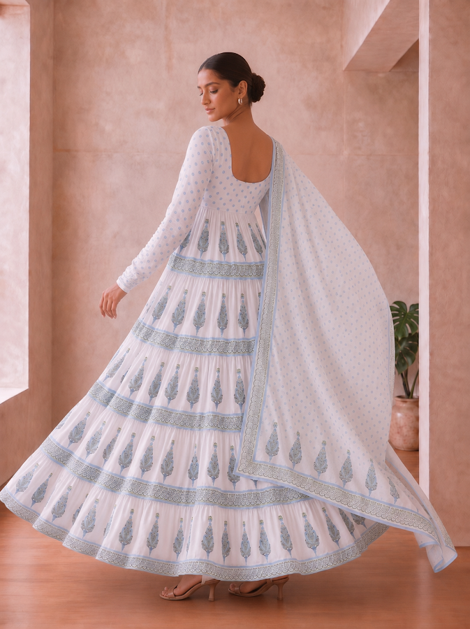 Akshara Blockprint Tiered Anarkali Set - 3