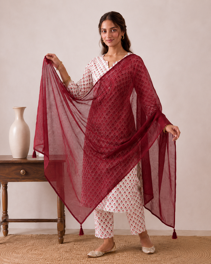 Aarzoo Blockprint Red Kurti Set - 3