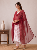 Aarzoo Blockprint Red Kurti Set - 3