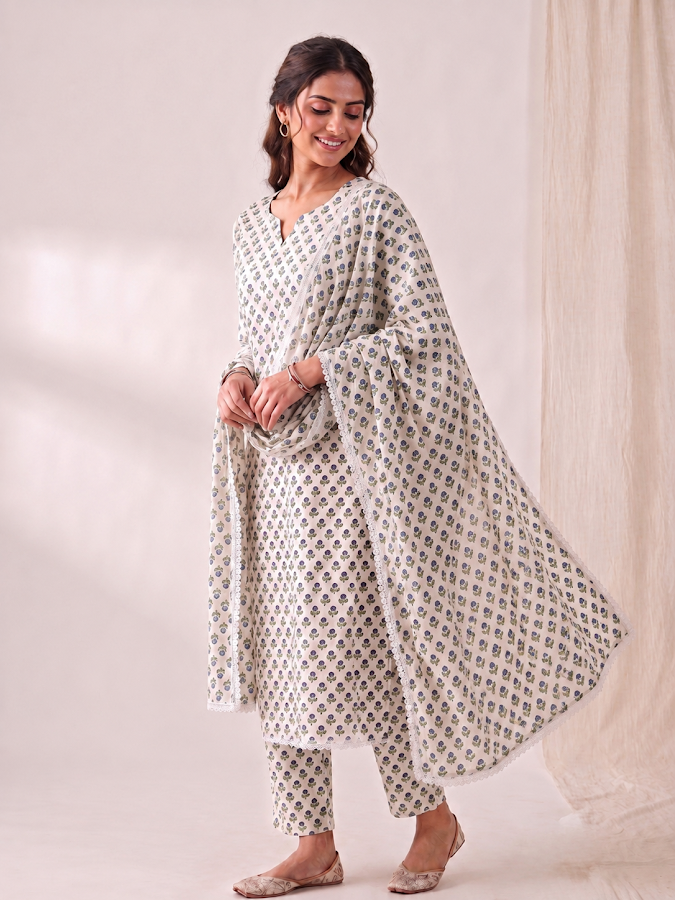 Aarzoo Blockprint Blue Kurti Set - 3