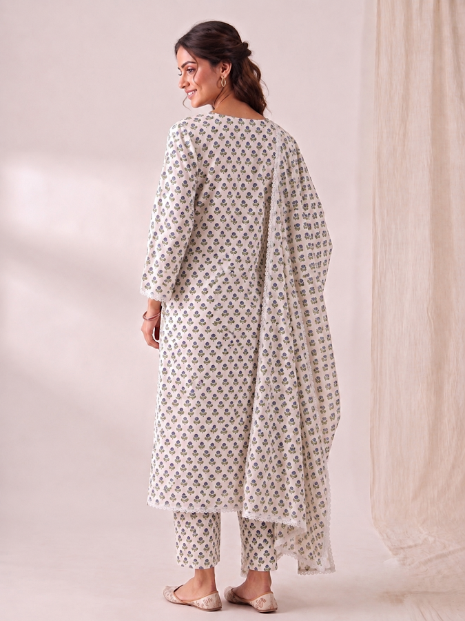 Aarzoo Blockprint Blue Kurti Set - 3