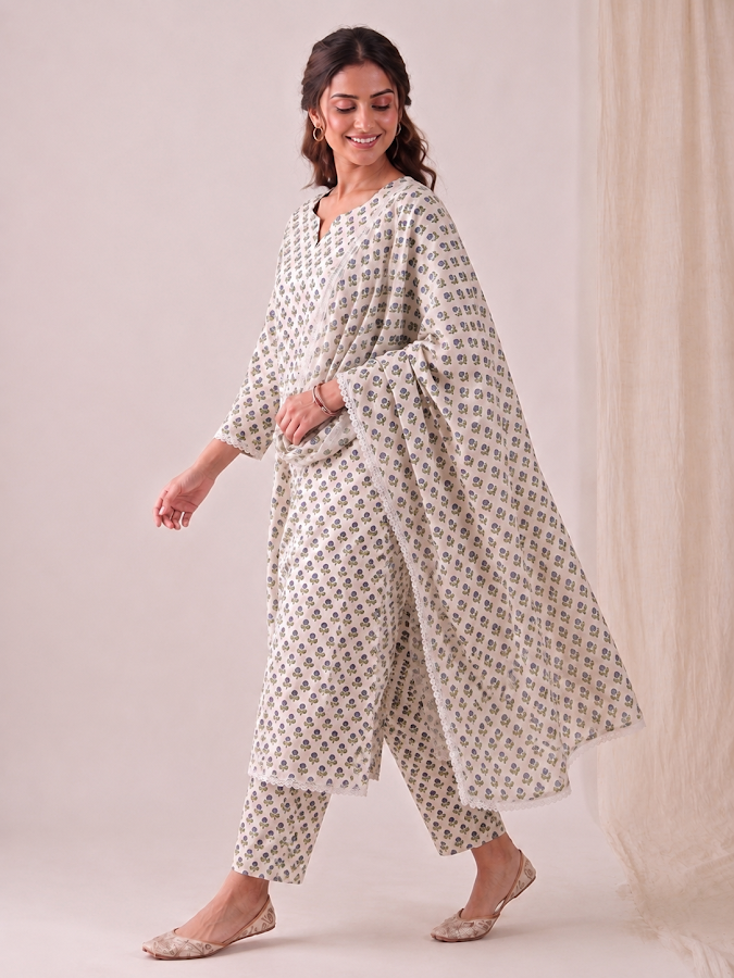 Aarzoo Blockprint Blue Kurti Set - 3