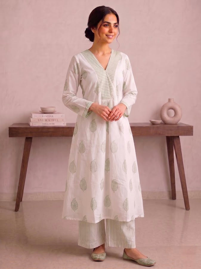 Siya Blockprint Green Kurti Palazzo Set - 3