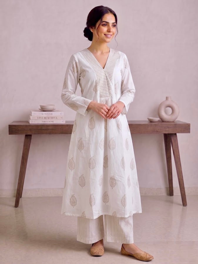 Siya Blockprint Brown Kurti Palazzo Set - 3