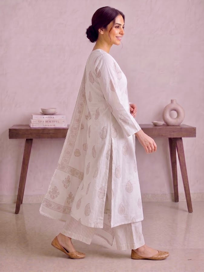 Siya Blockprint Brown Kurti Palazzo Set - 3