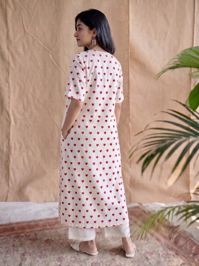 Red Blockprint Kurti Palazzo Set - 2