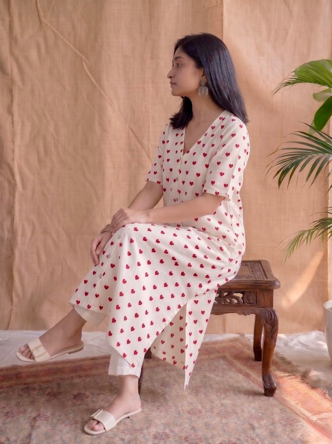Red Blockprint Kurti Palazzo Set - 2