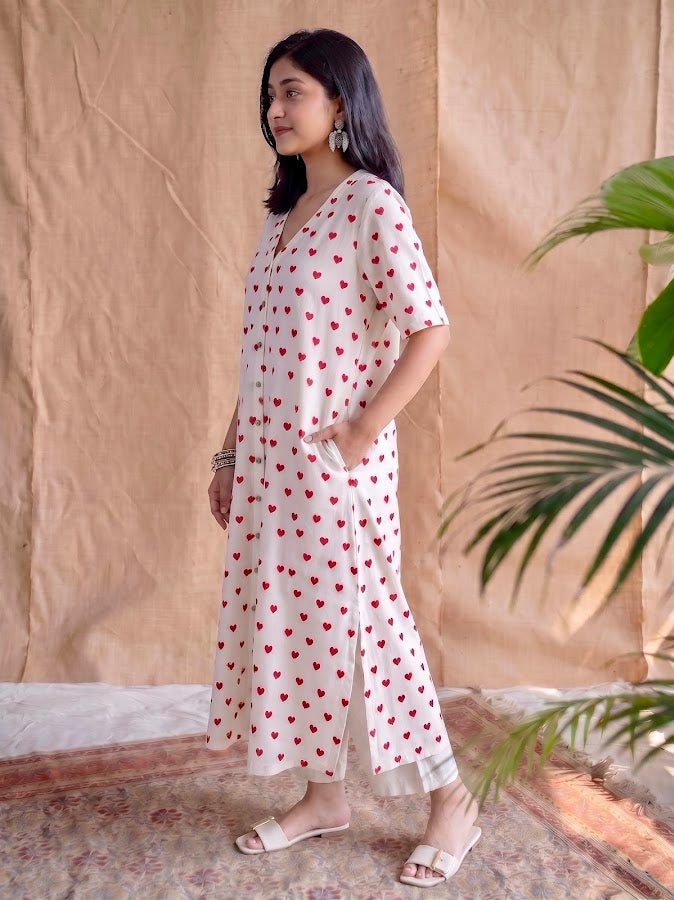 Red Blockprint Kurti Palazzo Set - 2