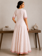Red Blockprint Full Length Dress
