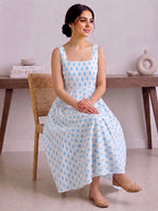 Shivi Blockprint Blue  Midi Dress