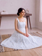 Shivi Blockprint Blue  Midi Dress