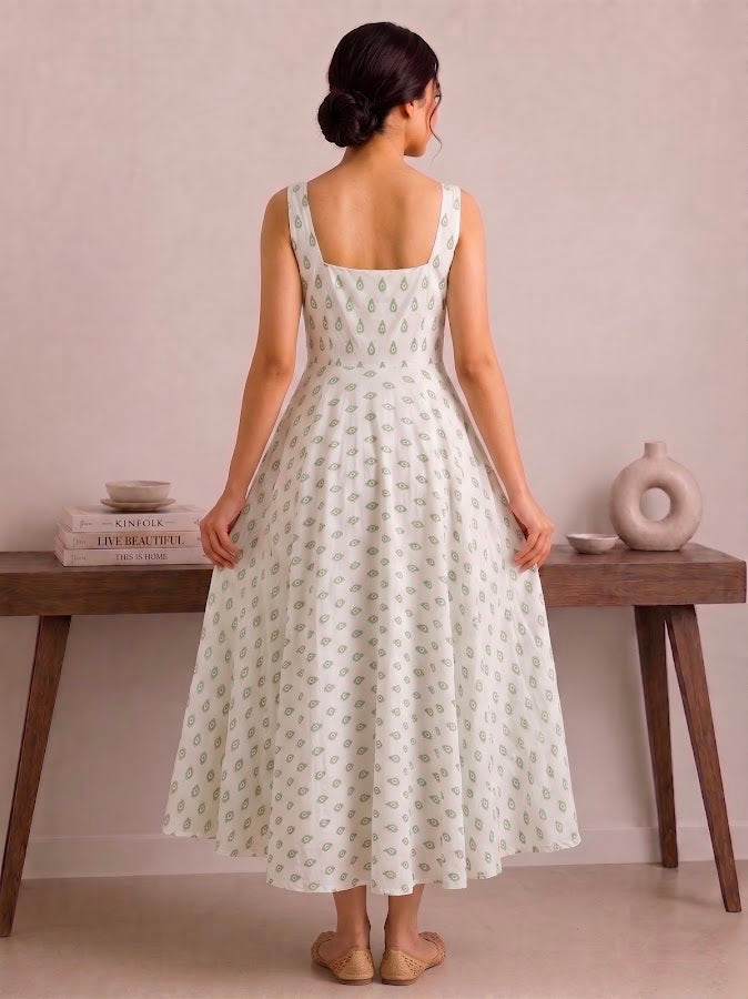 Shivi Blockprint Green  Midi Dress
