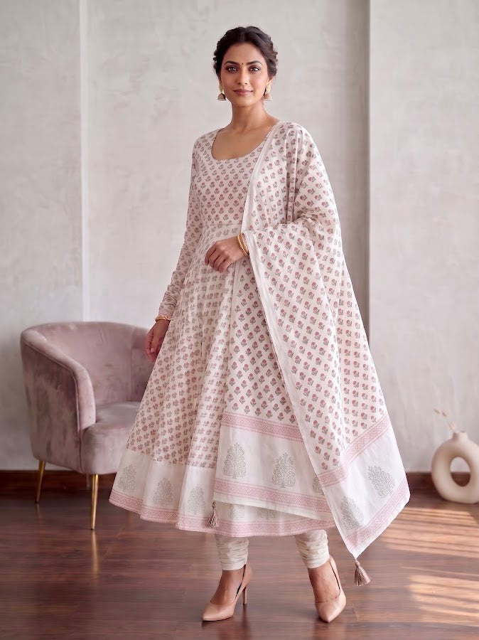 Aarzoo Blockprint Blue Anarkali Set - 3