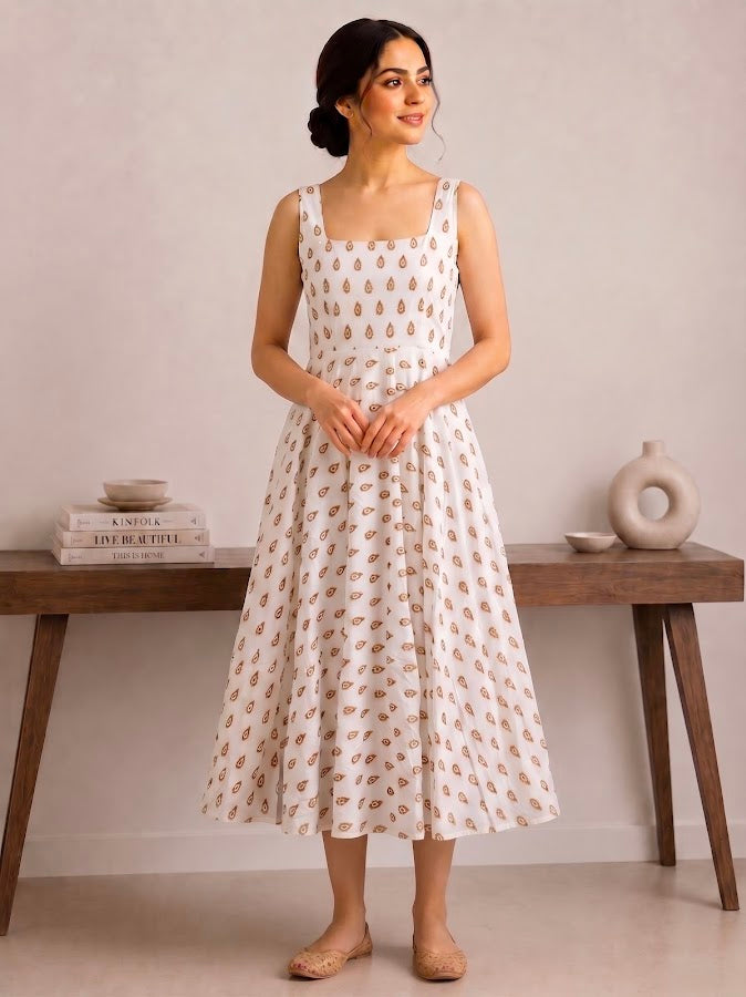 Shivi Blockprint Blue  Midi Dress