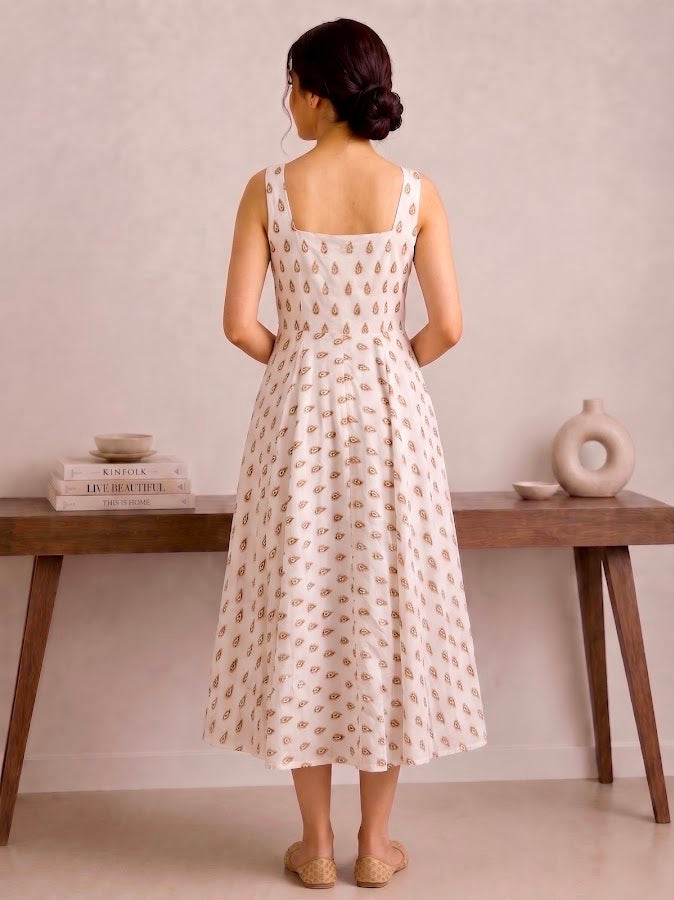 Shivi Blockprint Brown Midi Dress