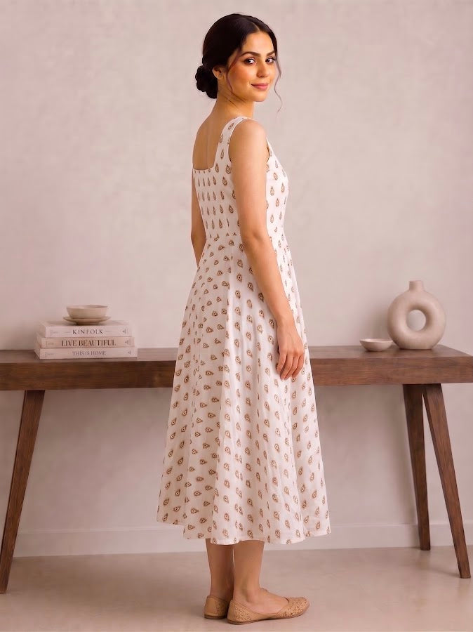 Shivi Blockprint Brown Midi Dress