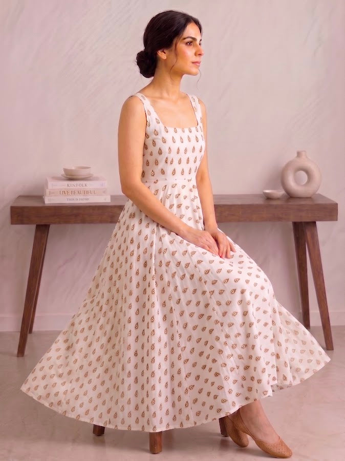 Shivi Blockprint Brown Midi Dress